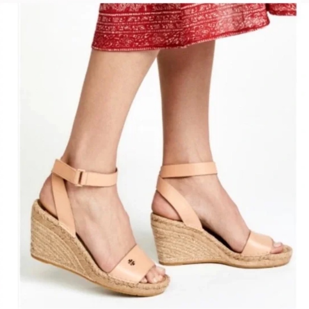 Tory Burch Bima 2 Espadrille Wedge Leather Strap Sandals Size 7 - Picture 2 of 11